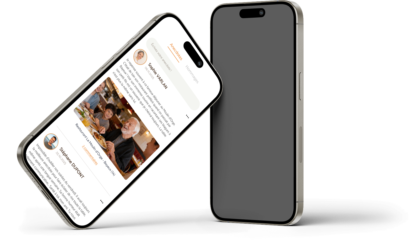 Consultation d'un espace d'hommage virtuel et de condoléances sur l'application mobile.